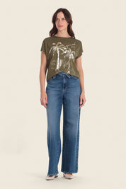 T-Shirt aus Baumwollmischgewebe mit Palmenmuster