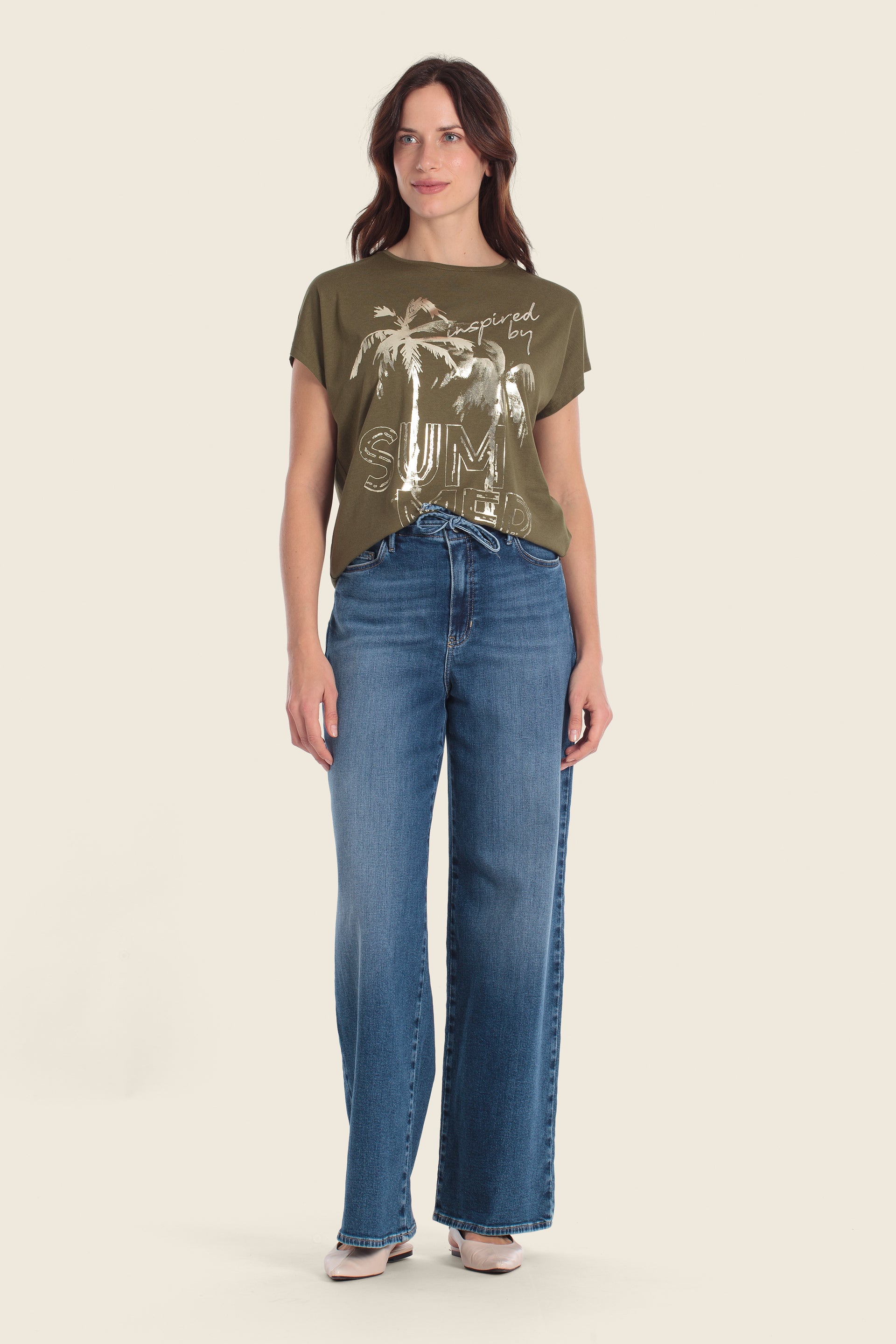 T-Shirt aus Baumwollmischgewebe mit Palmenmuster
