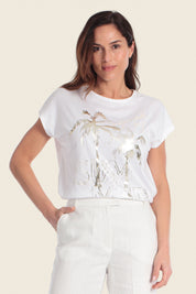 T-Shirt aus Baumwollmischgewebe mit Palmenmuster