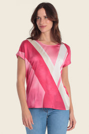 T-Shirt aus Materialmix mit grafischem Tropenmuster