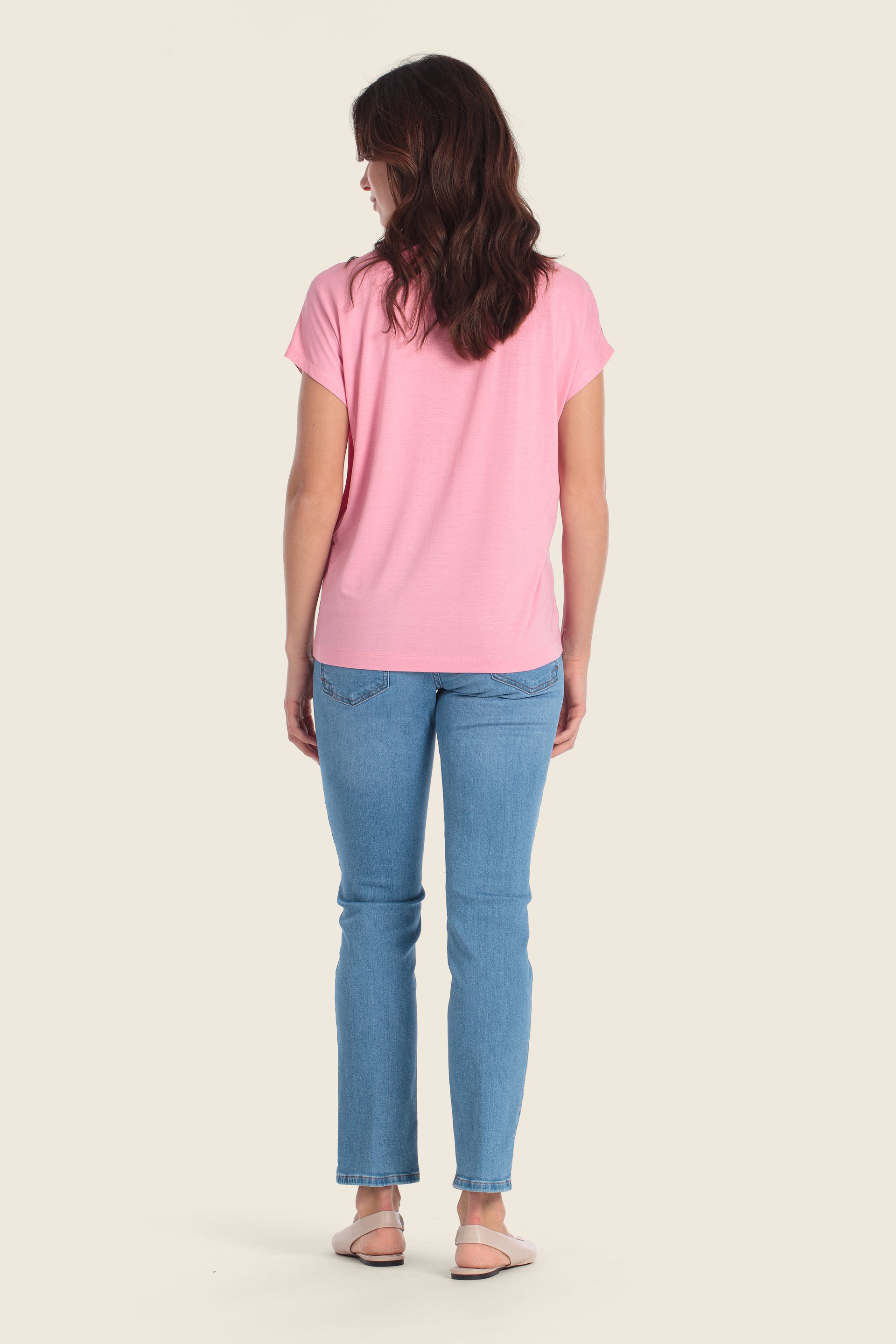 T-Shirt aus Materialmix mit grafischem Tropenmuster