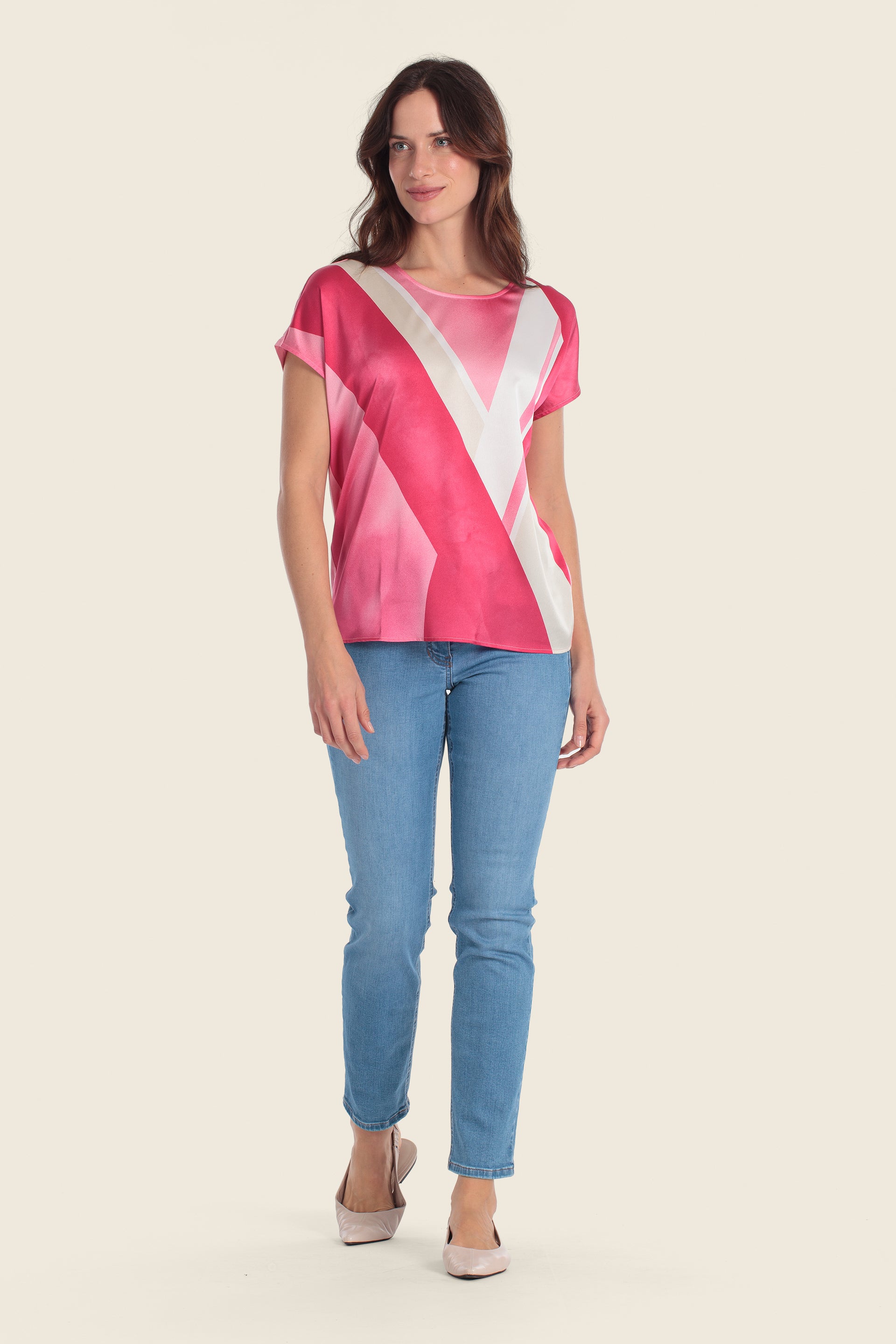 T-Shirt aus Materialmix mit grafischem Tropenmuster