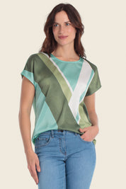 T-Shirt aus Materialmix mit grafischem Tropenmuster