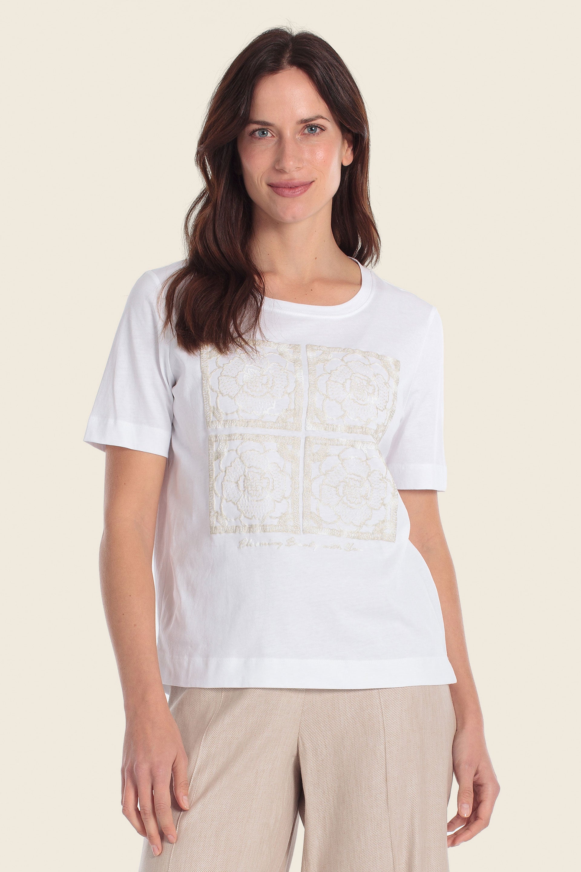 Baumwoll-T-Shirt mit floralem Kunstdruck