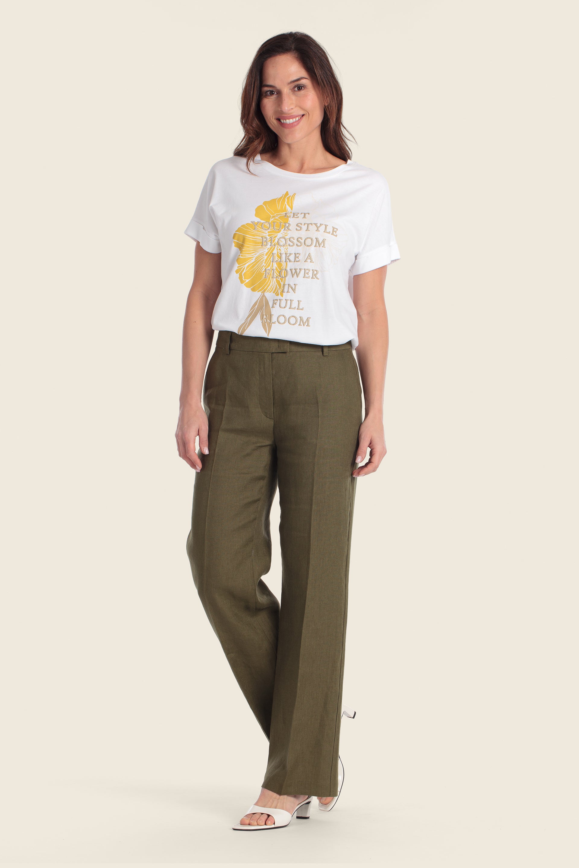 T-Shirt aus Baumwollmischgewebe mit floralem Slogan-Print
