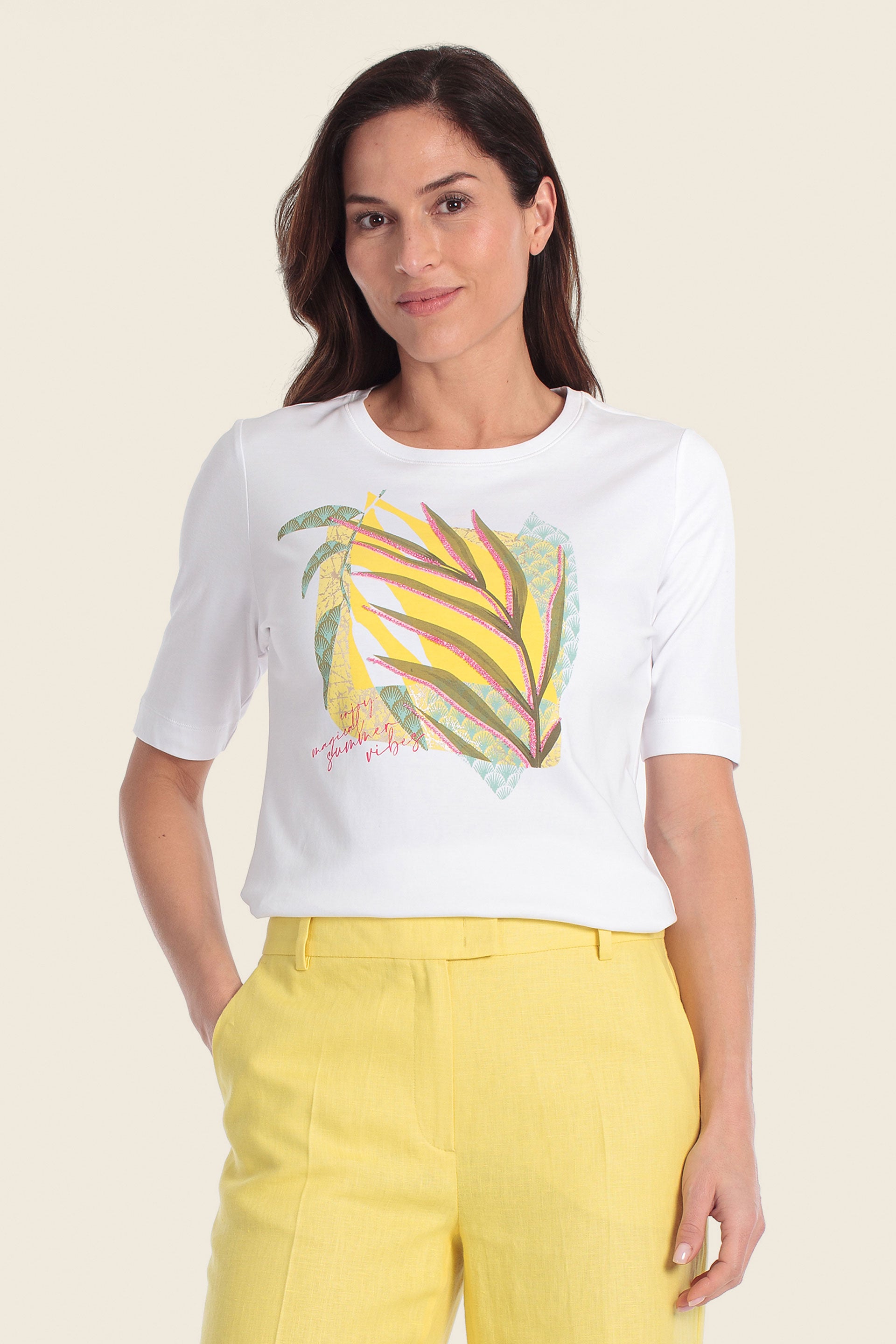 Baumwoll-T-Shirt mit Blätterdruck