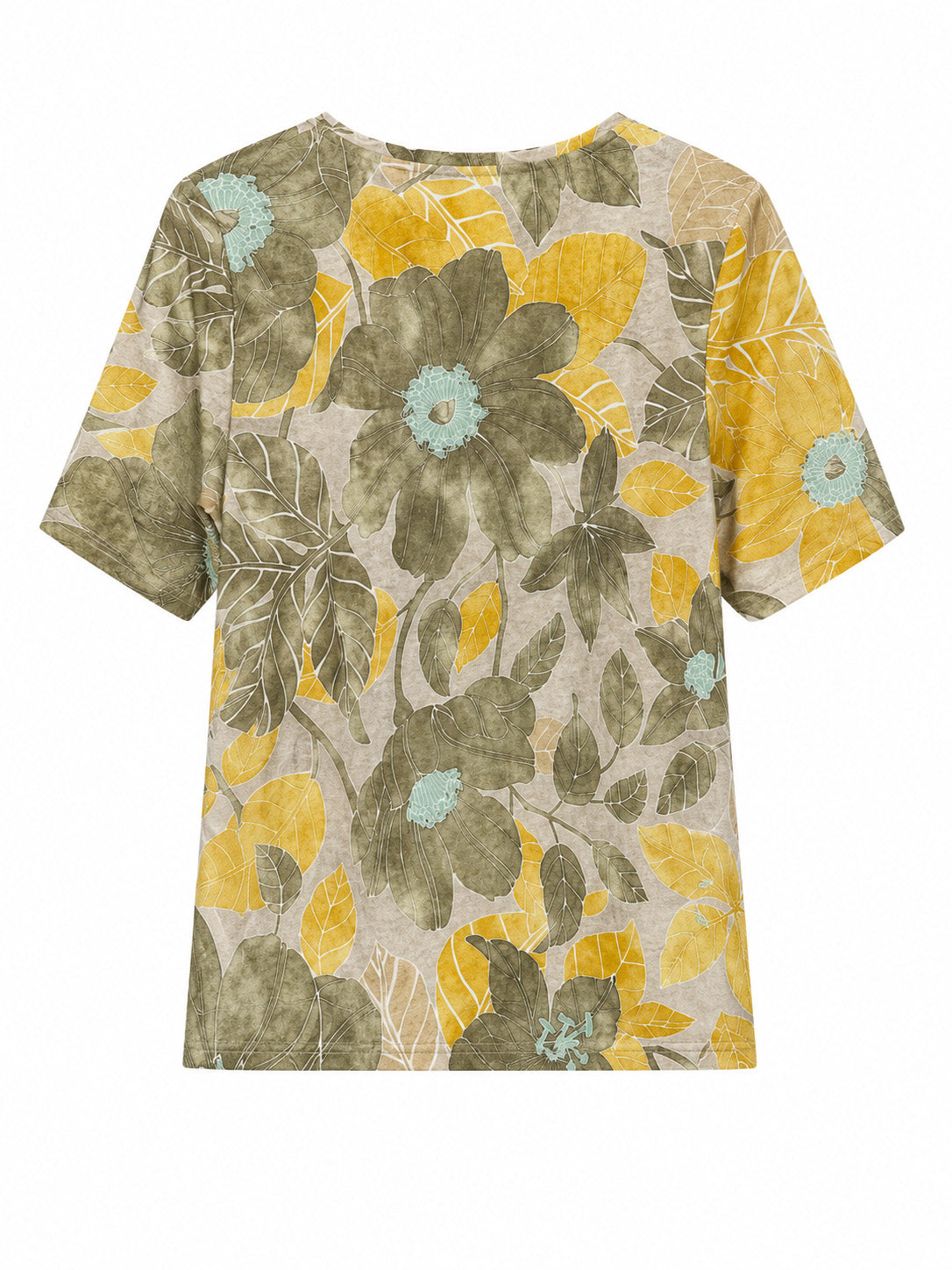 T-Shirt aus Baumwoll-Leinen-Mischgewebe mit Blumenmuster