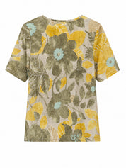 T-Shirt aus Baumwoll-Leinen-Mischgewebe mit Blumenmuster