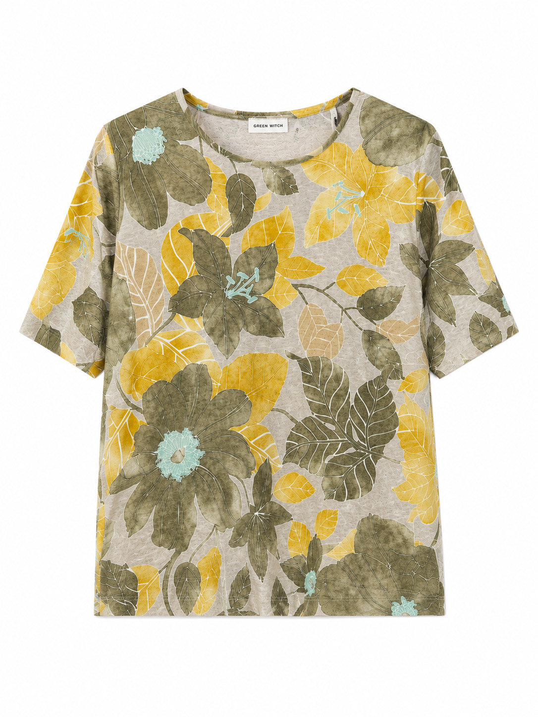 T-Shirt aus Baumwoll-Leinen-Mischgewebe mit Blumenmuster