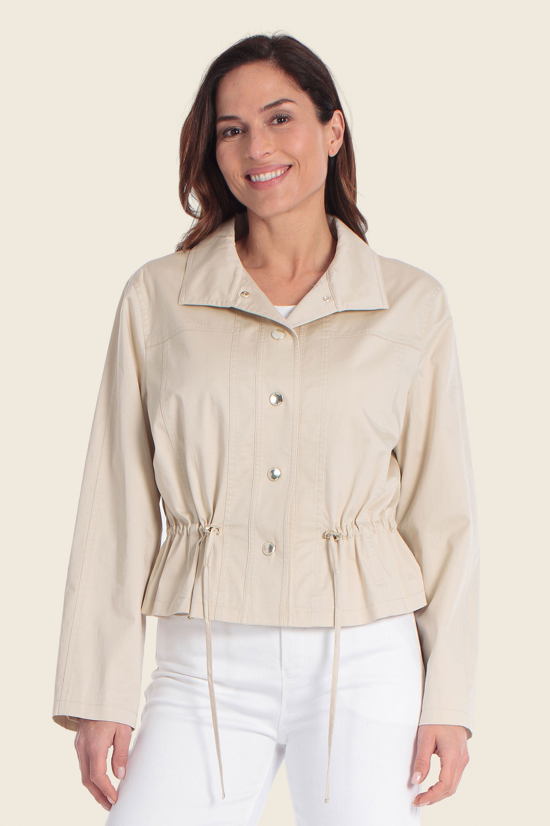Baumwoll-Stretchjacke mit verstellbarem Bund