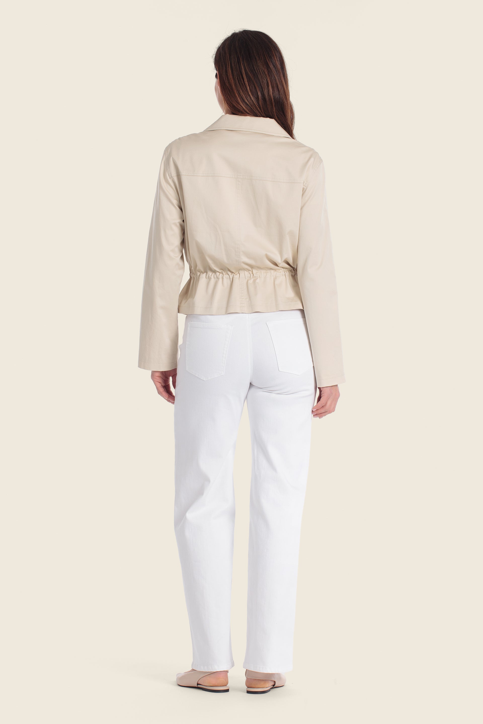 Baumwoll-Stretchjacke mit verstellbarem Bund