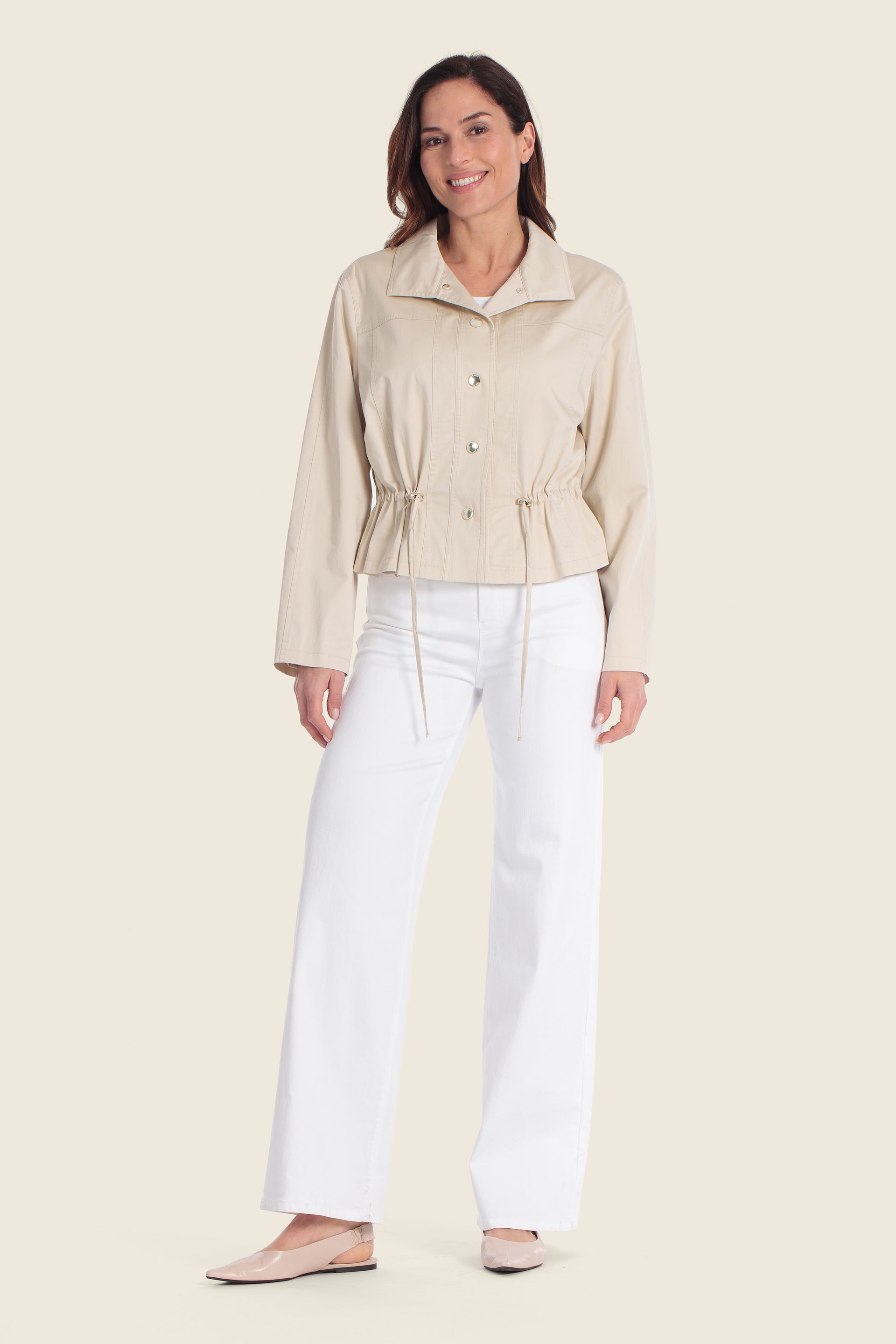 Baumwoll-Stretchjacke mit verstellbarem Bund