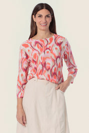 Bedruckter Baumwollpullover mit Ikat-Muster
