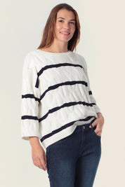 Zopfstrick Pullover mit Streifen