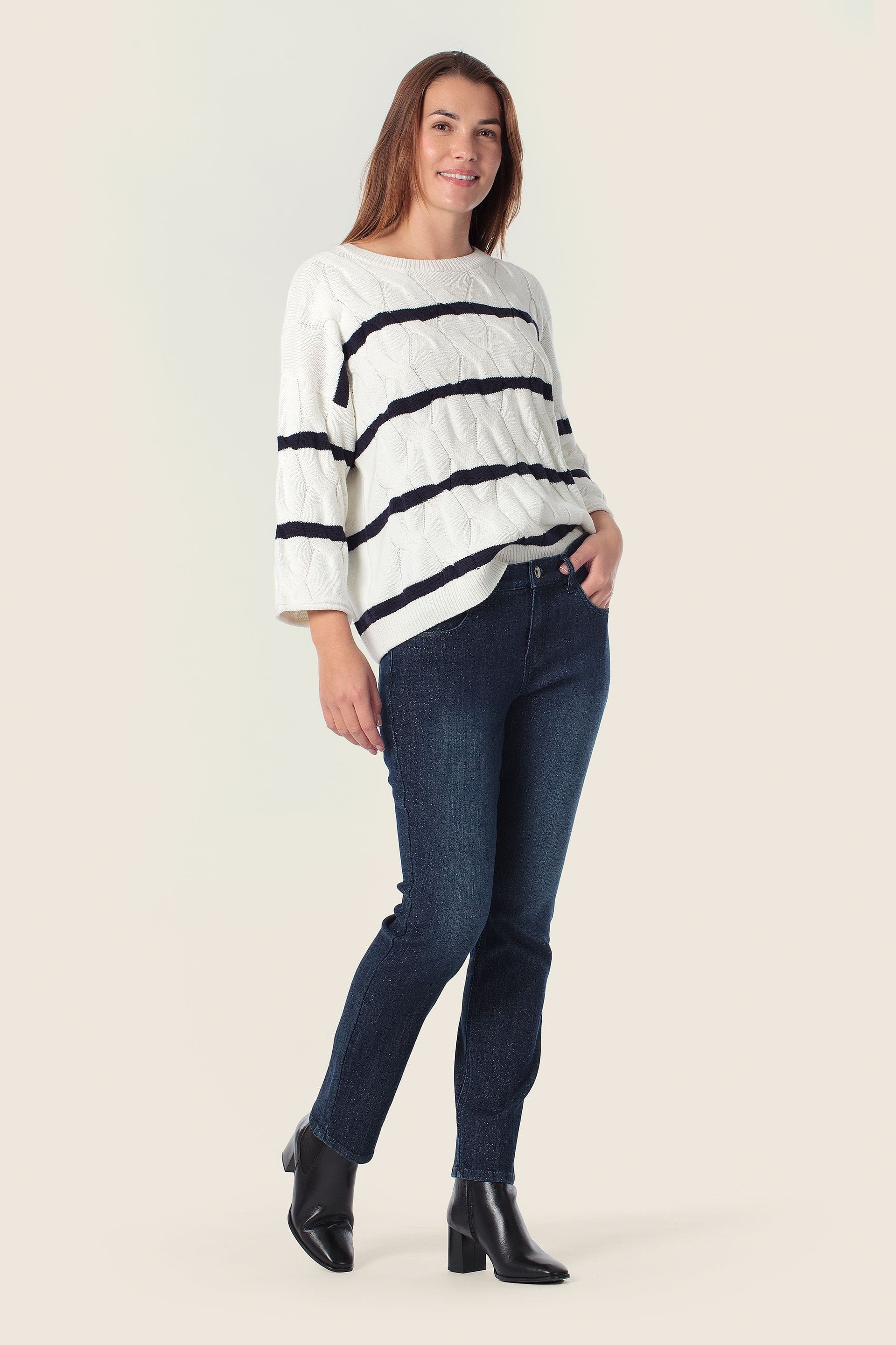 Zopfstrick Pullover mit Streifen