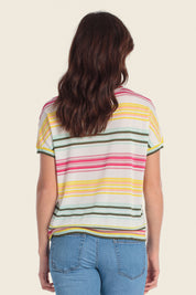 Mehrfarbig gestreifter Tencel™-Strickpullover