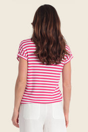 Gestreifter Strickpolopullover mit Knopfleiste