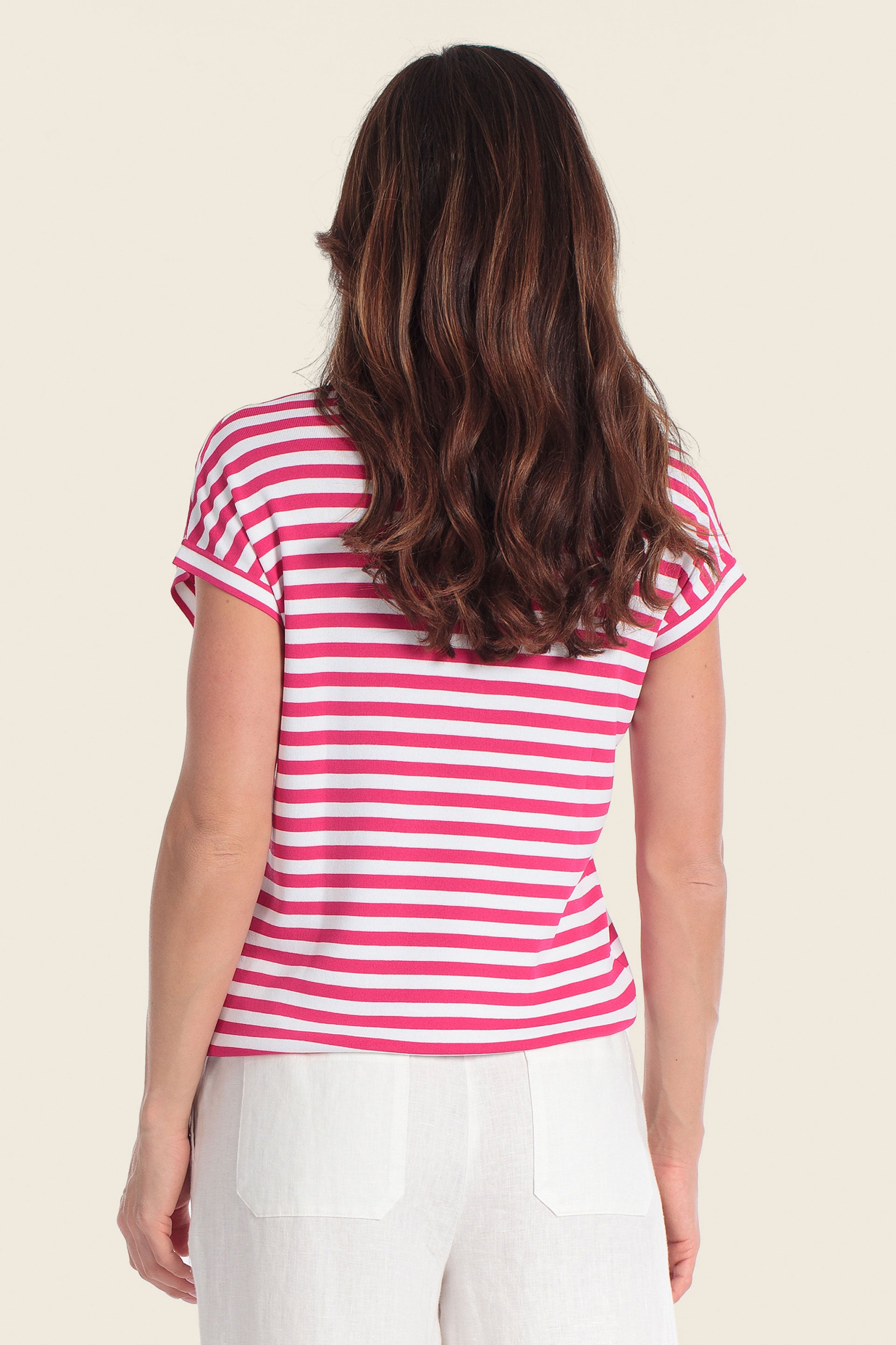 Gestreifter Strickpolopullover mit Knopfleiste