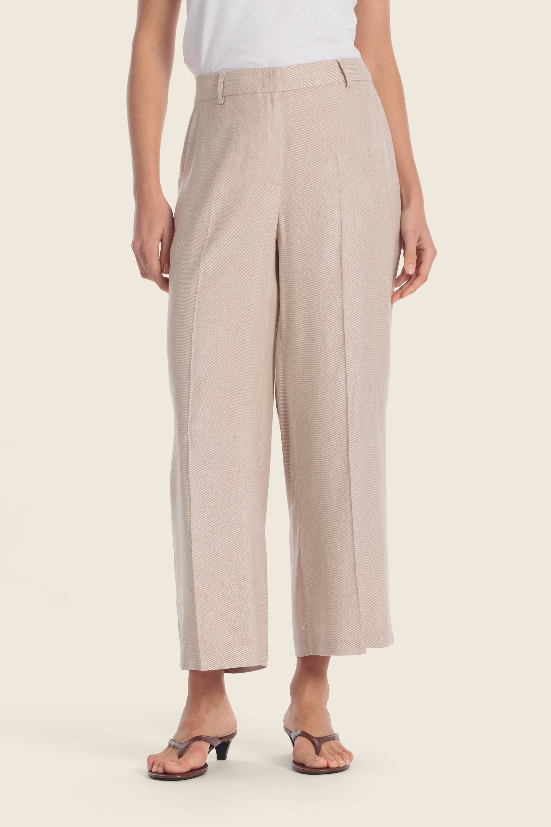 Chino-Hose mit weitem Bein aus Leinenmischgewebe