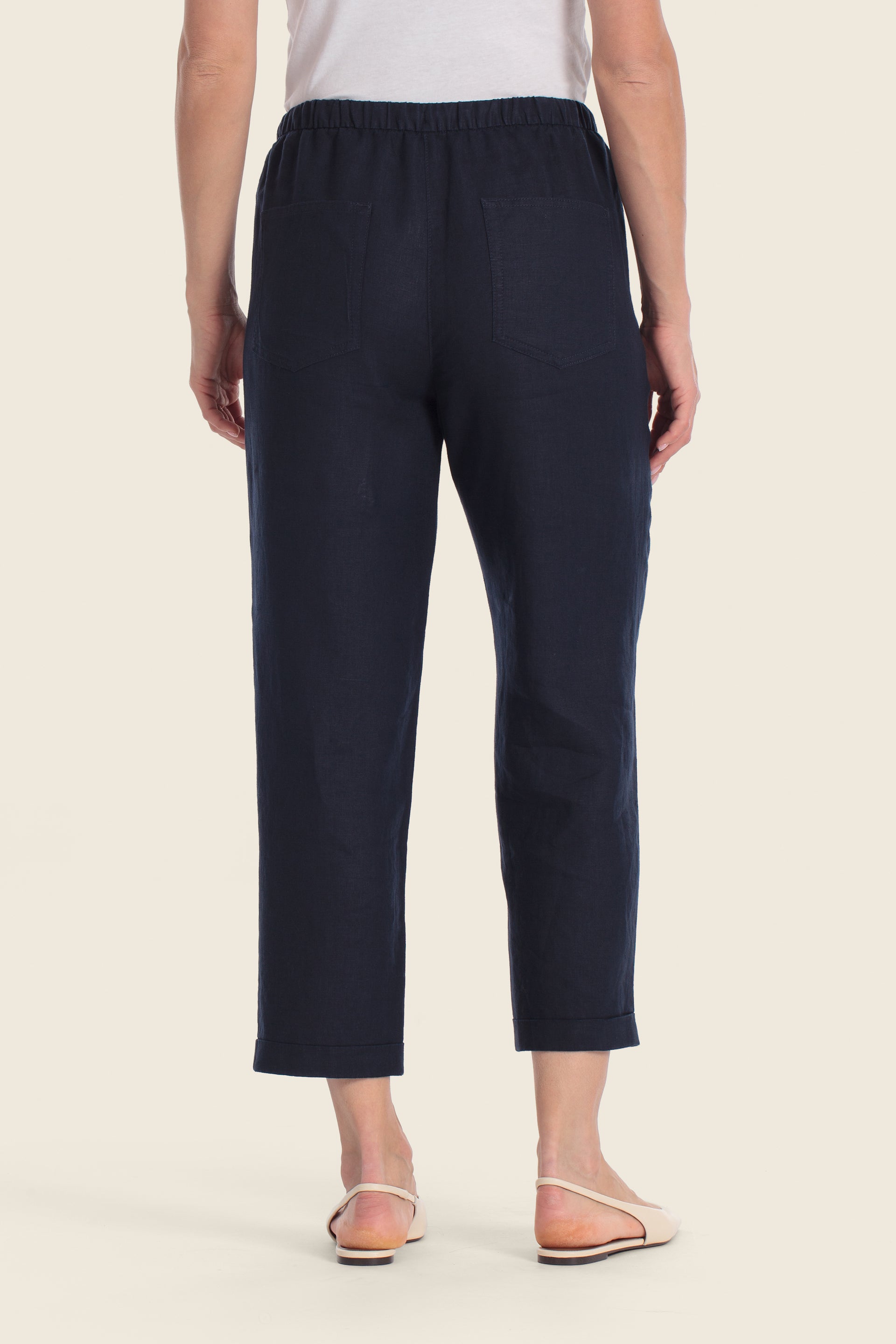 Leinenhose mit elastischem Bund und Kordel