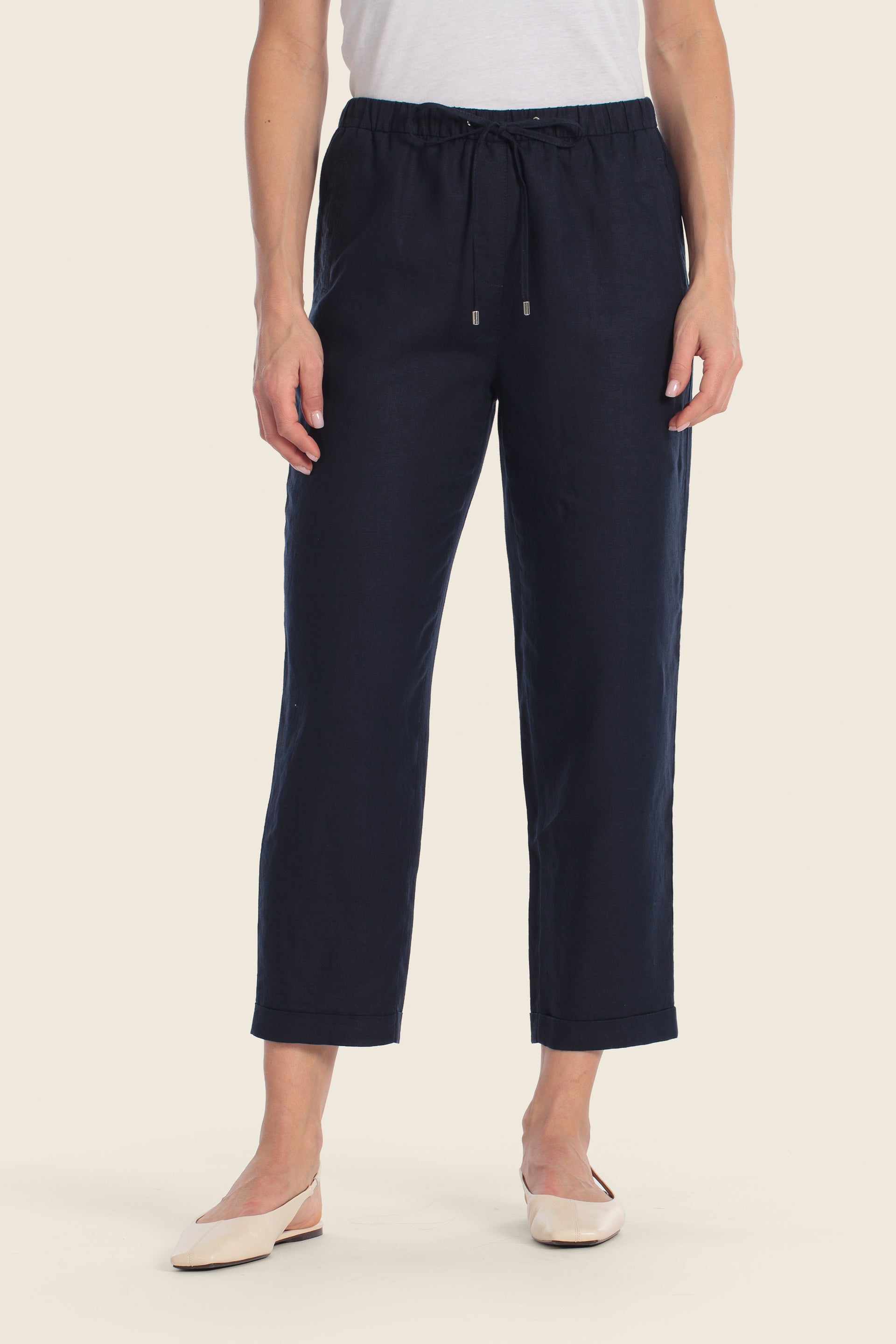 Leinenhose mit elastischem Bund und Kordel