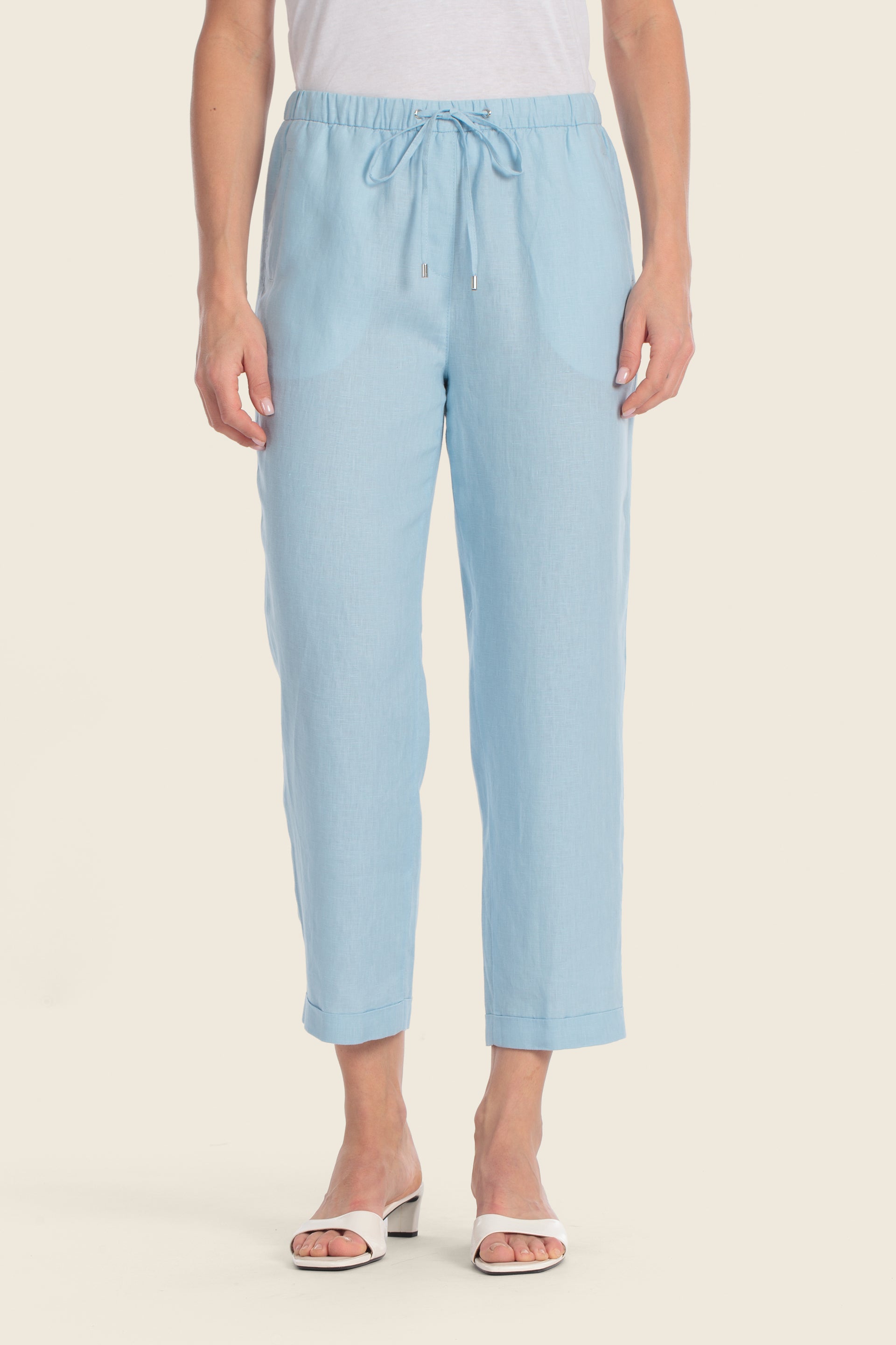 Leinenhose mit elastischem Bund und Kordel