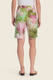 Bermudashorts aus bedrucktem Leinen mit tropischem Muster