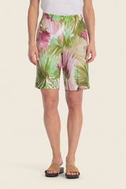 Bermudashorts aus bedrucktem Leinen mit tropischem Muster