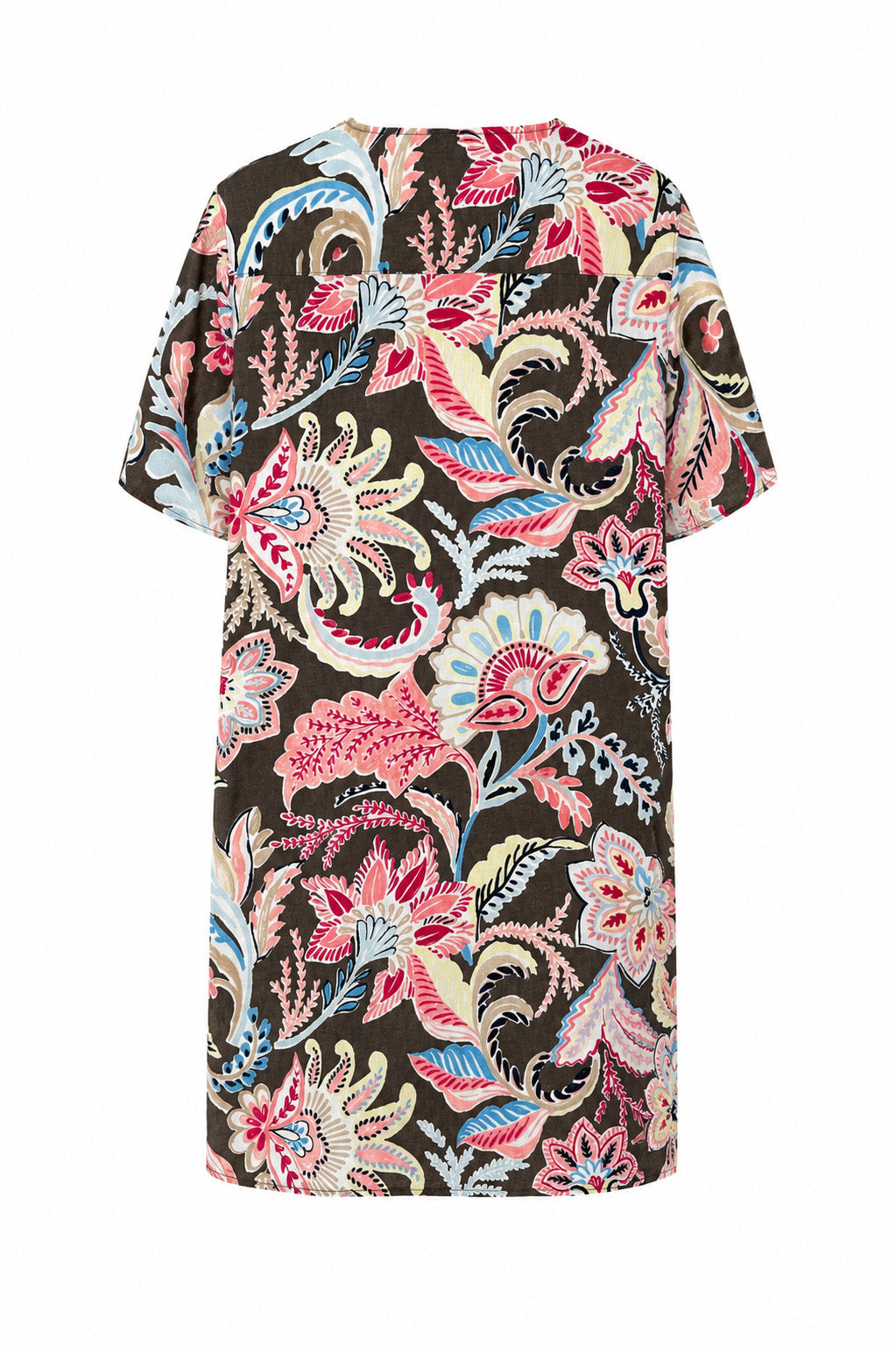 Bedrucktes Leinenkleid mit V-Ausschnitt