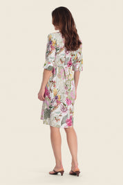Bedrucktes Leinenkleid mit tropischem Blumenmuster