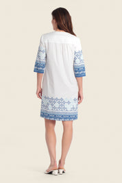 Bedrucktes Baumwollkleid mit V-Ausschnitt