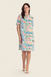 Bedrucktes Baumwollkleid mit Mao-Ausschnitt