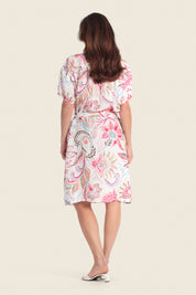 Bedrucktes Leinenkleid mit Gürtel