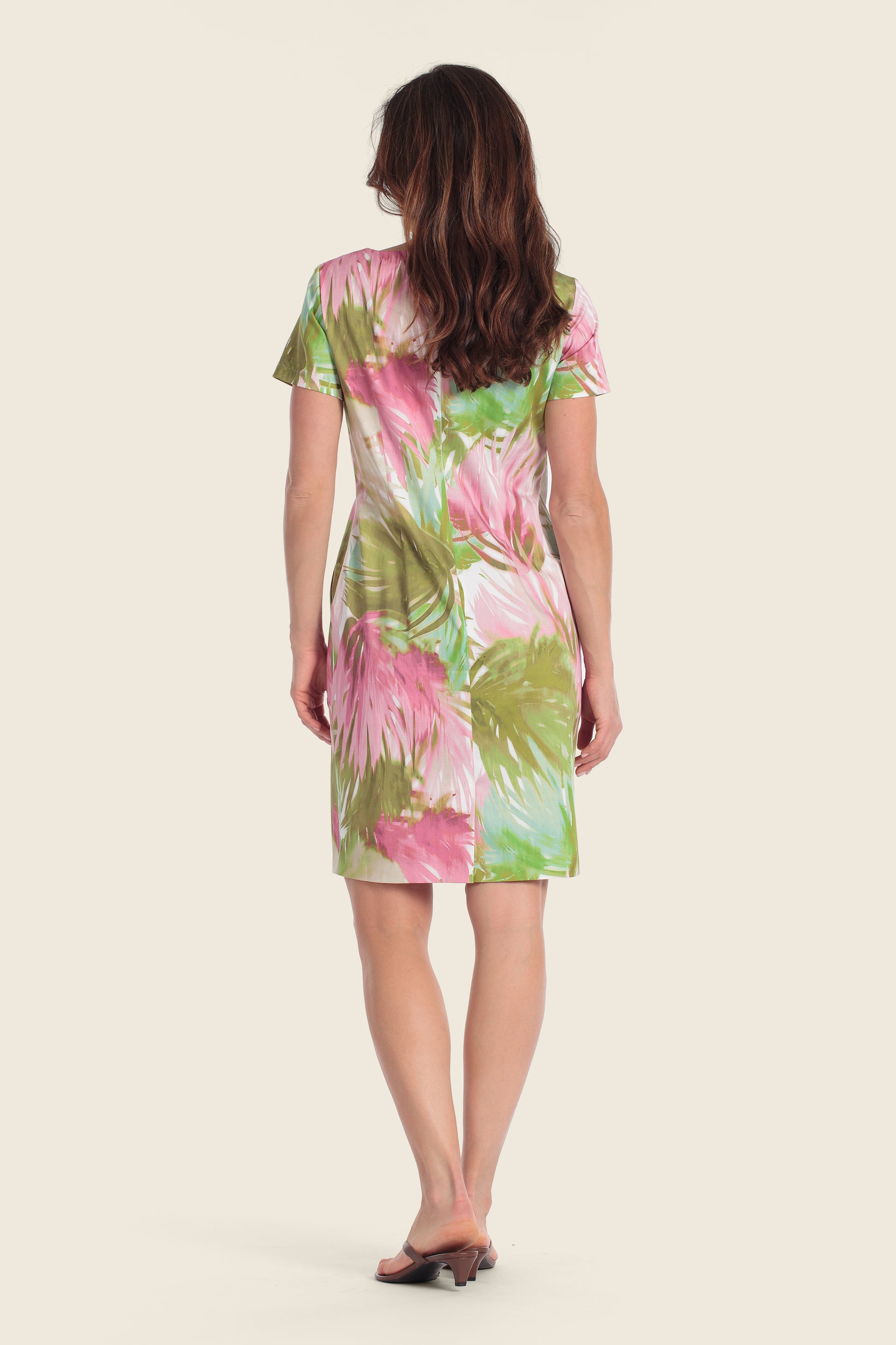 Bedrucktes Stretch-Baumwollkleid mit tropischem Muster