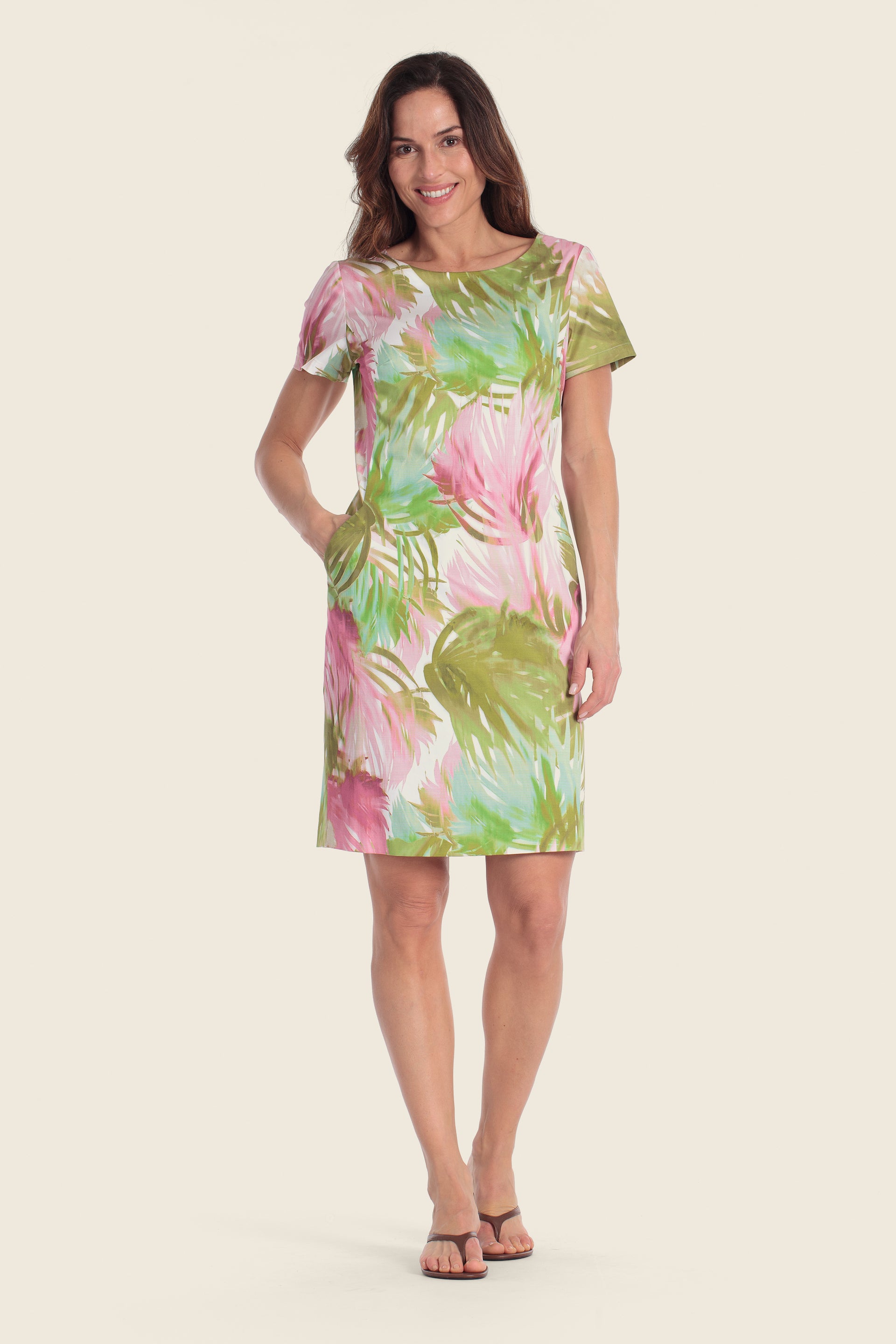 Bedrucktes Stretch-Baumwollkleid mit tropischem Muster