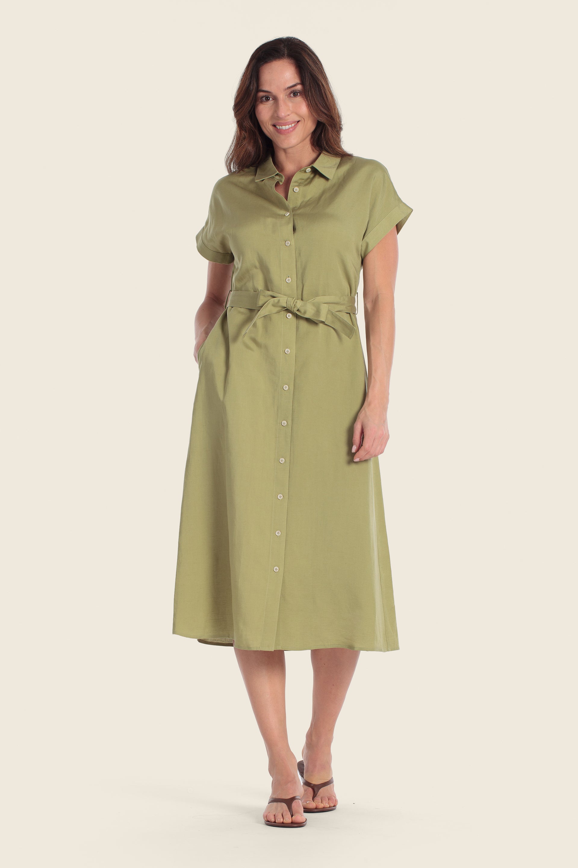 Hemdblusenkleid aus Lyocell-Mischgewebe mit Taillengürtel