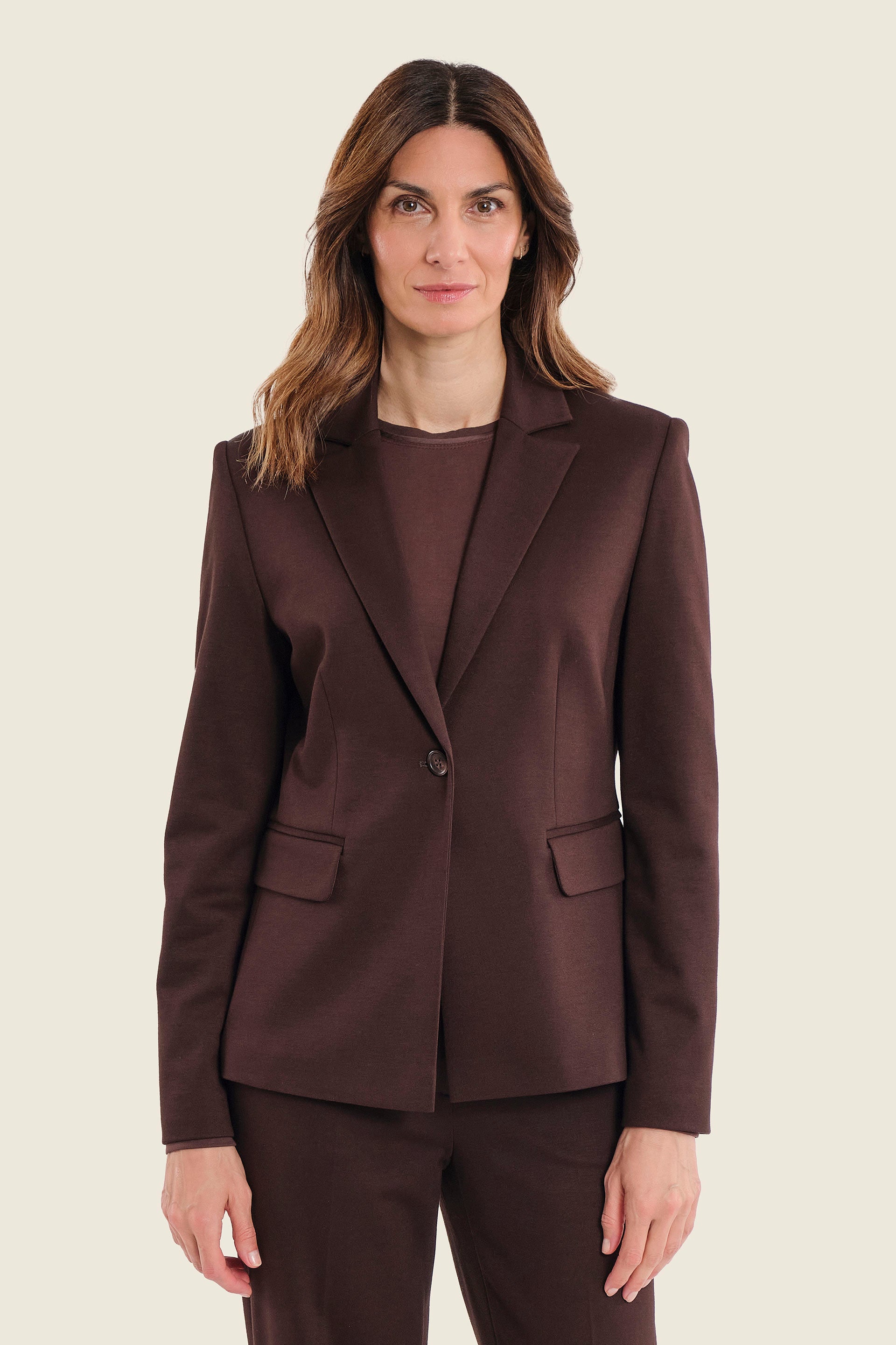 Blazer aus Punto-Milano-Jersey mit Pattentaschen, Kaffeebraun