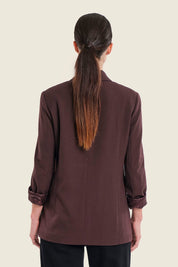 Taillierter Blazer mit Paspeltaschen, Pflaumenbraun