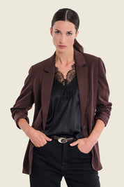 Taillierter Blazer mit Paspeltaschen, Pflaumenbraun