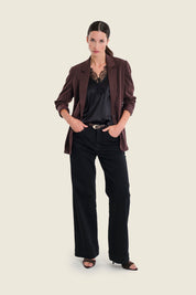 Taillierter Blazer mit Paspeltaschen, Pflaumenbraun