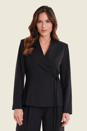 Wickelblazer aus Wollmischung mit Bindeband, Schwarz