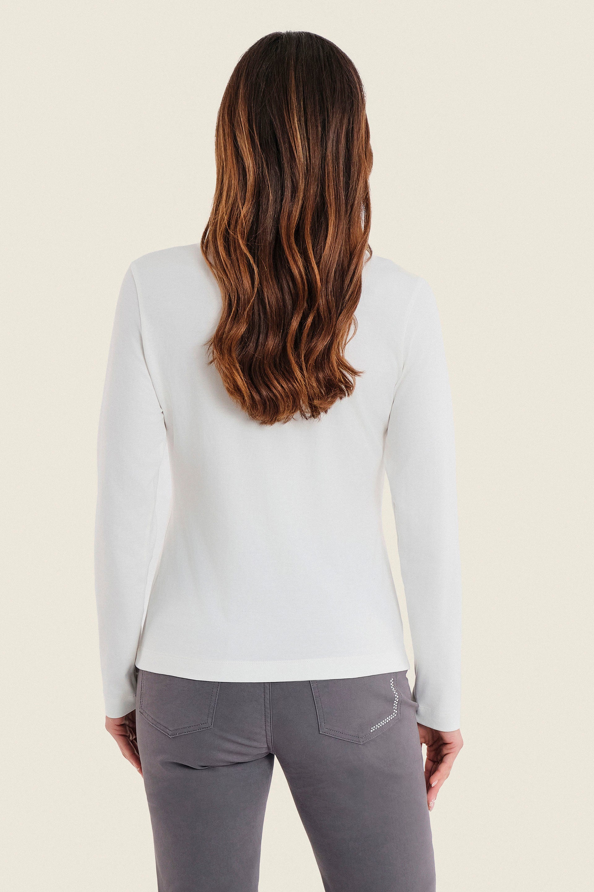 Poloshirt aus Baumwolle mit offenem Kragen, Wollweiß