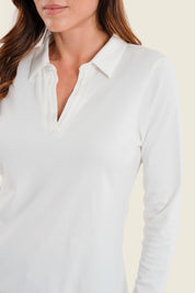 Poloshirt aus Baumwolle mit offenem Kragen, Wollweiß