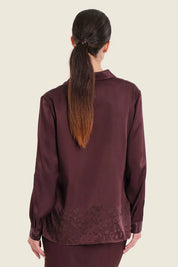 Bluse mit beflocktem Tiermuster, Pflaumenbraun
