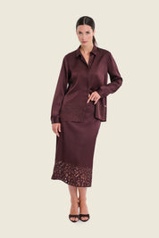 Bluse mit beflocktem Tiermuster, Pflaumenbraun