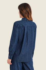 Jeansbluse mit Schluppe, Denim Dunkelblau