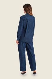 Jeansbluse mit Schluppe, Denim Dunkelblau