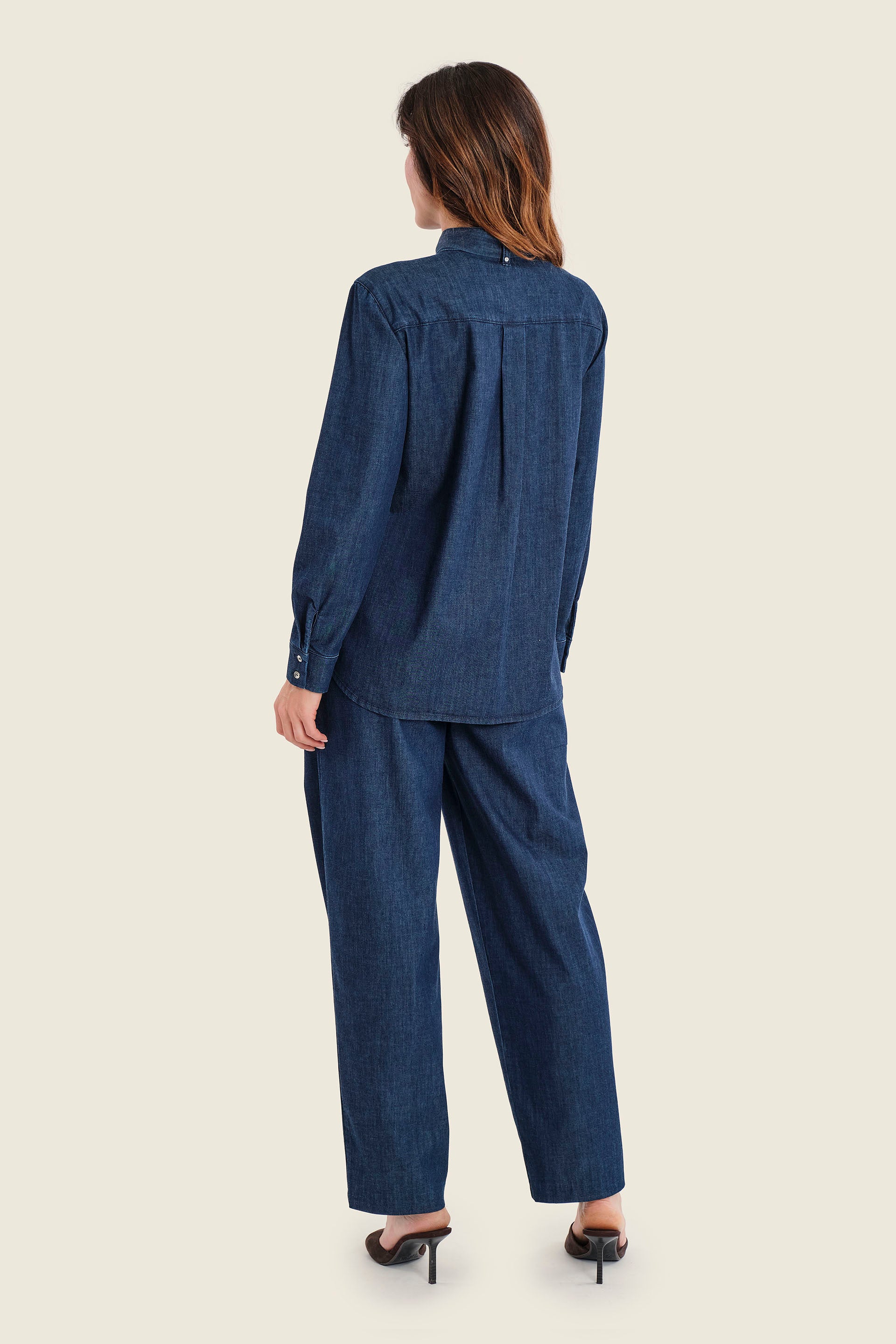 Jeansbluse mit Schluppe, Denim Dunkelblau