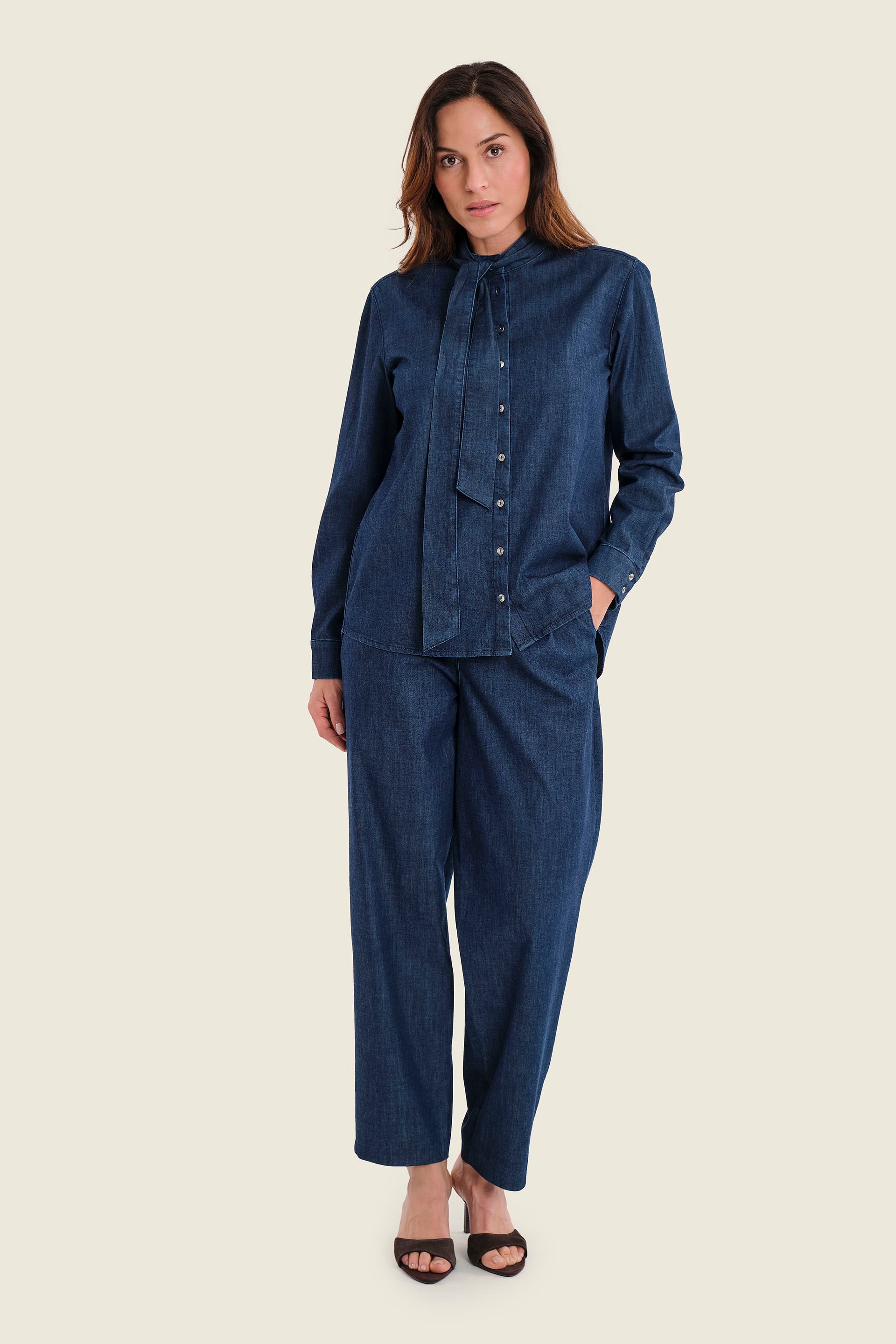 Jeansbluse mit Schluppe, Denim Dunkelblau