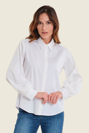 Baumwollbluse mit bestickten Ärmeln, Weiß
